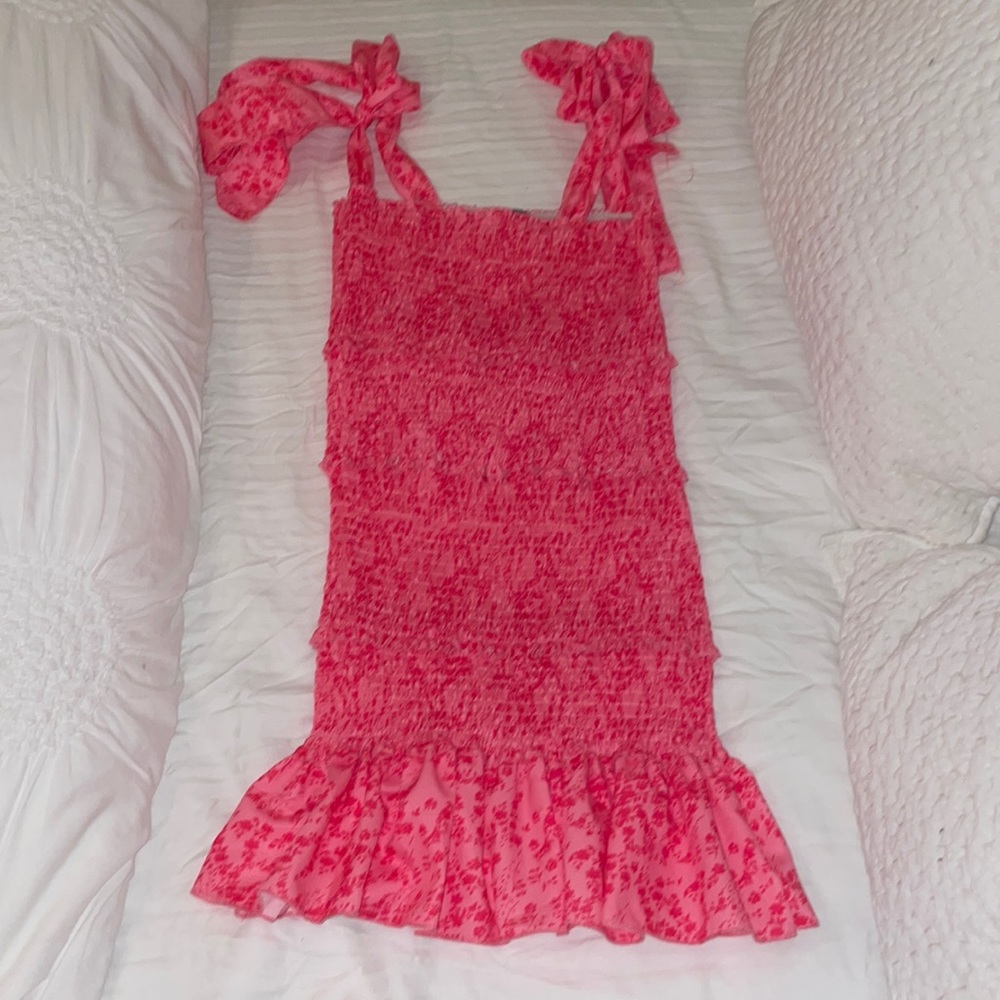 ChicMe Pink Floral Tiered Dress